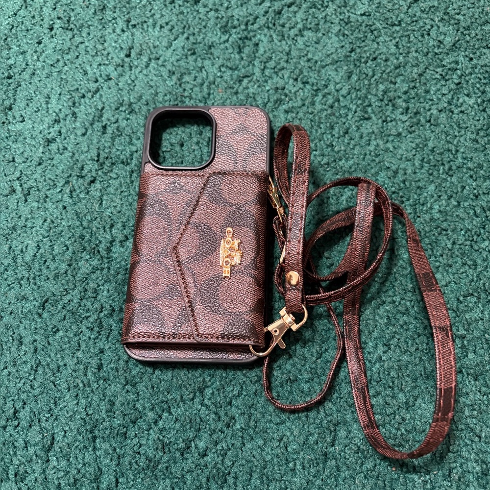 Brown Leather iPhone 14 Pro Max Case with Strap